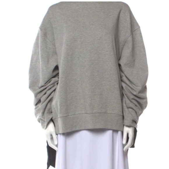 Dries Van Noten Bateau Neckline Sweatshirt with ribbon ties cinched sleeves gray - Picture 7 of 17